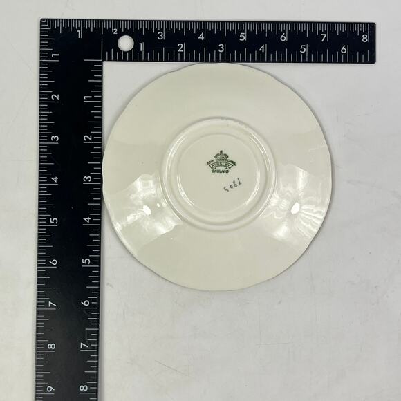 Aynsley England Bone China Teacup Saucer Set Green Gold Floral Pattern 7905 - Picture 14 of 15